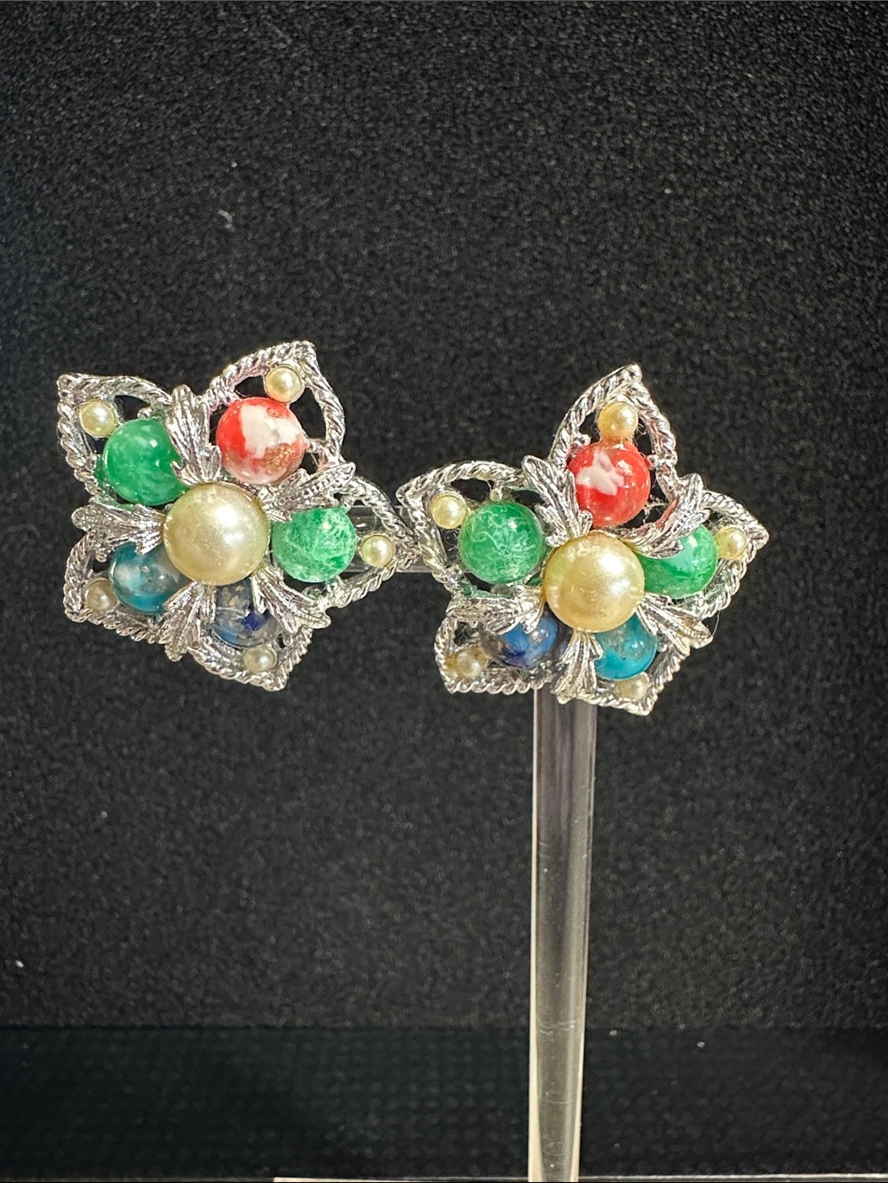 Sarah Coventry Silver-Tone Fantasy Leaf Floral Cluster Clip-On Earrings